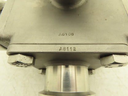 VNE 68-00 2" Sanitary Tri-Clamp Ball Valve 3-Way Stainless with 1 Cap and Clamp