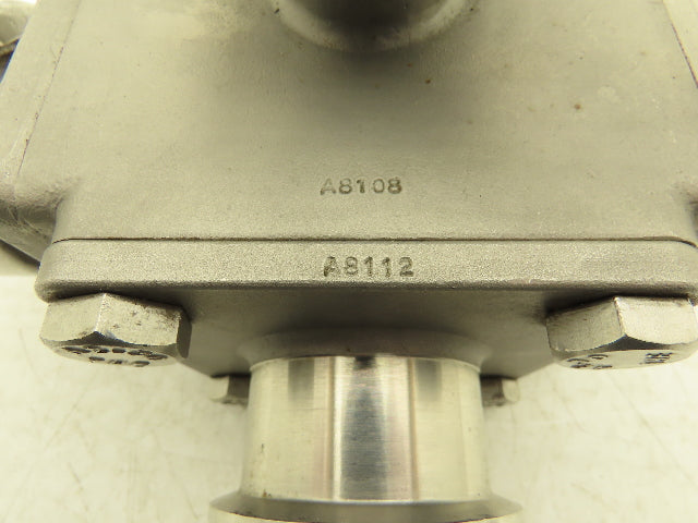 VNE 68-00 2" Sanitary Tri-Clamp Ball Valve 3-Way Stainless with 1 Cap and Clamp