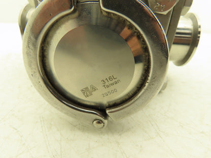 VNE 68-00 2" Sanitary Tri-Clamp Ball Valve 3-Way Stainless with 1 Cap and Clamp