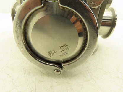 VNE 68-00 2" Sanitary Tri-Clamp Ball Valve 3-Way Stainless with 1 Cap and Clamp