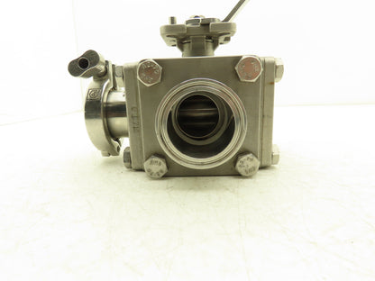 VNE 68-00 2" Sanitary Tri-Clamp Ball Valve 3-Way Stainless with 1 Cap and Clamp