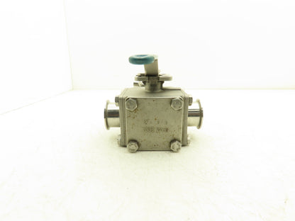 VNE 68-00 2" Sanitary Tri-Clamp Ball Valve 3-Way Stainless with 1 Cap and Clamp