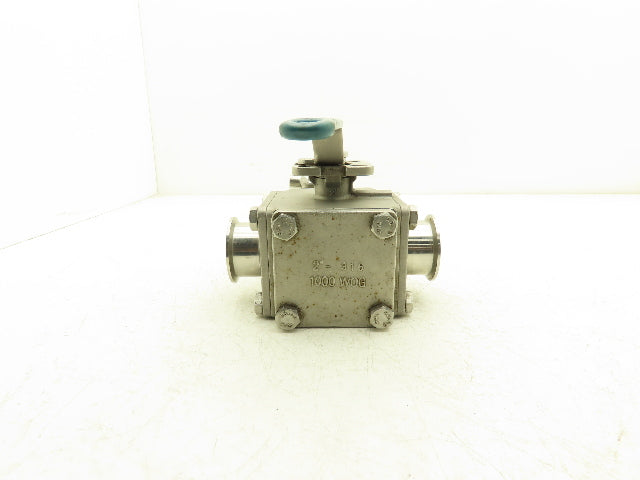 VNE 68-00 2" Sanitary Tri-Clamp Ball Valve 3-Way Stainless with 1 Cap and Clamp