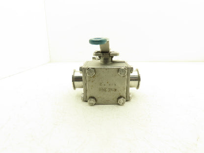 VNE 68-00 2" Sanitary Tri-Clamp Ball Valve 3-Way Stainless with 1 Cap and Clamp