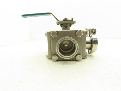 VNE 68-00 2" Sanitary Tri-Clamp Ball Valve 3-Way Stainless with 1 Cap and Clamp
