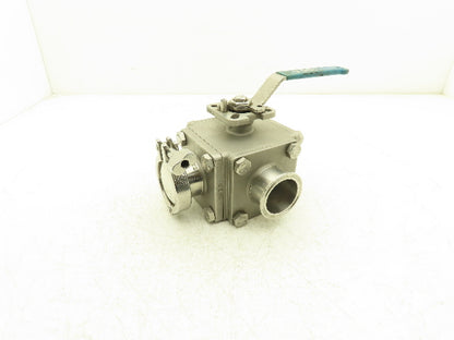 VNE 68-00 2" Sanitary Tri-Clamp Ball Valve 3-Way Stainless with 1 Cap and Clamp