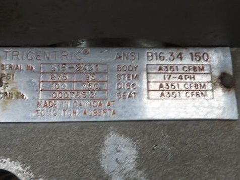 Tricentric B16.34 12" Butterfly Wafer Valve With Hytork 4580 Pneumatic Actuator