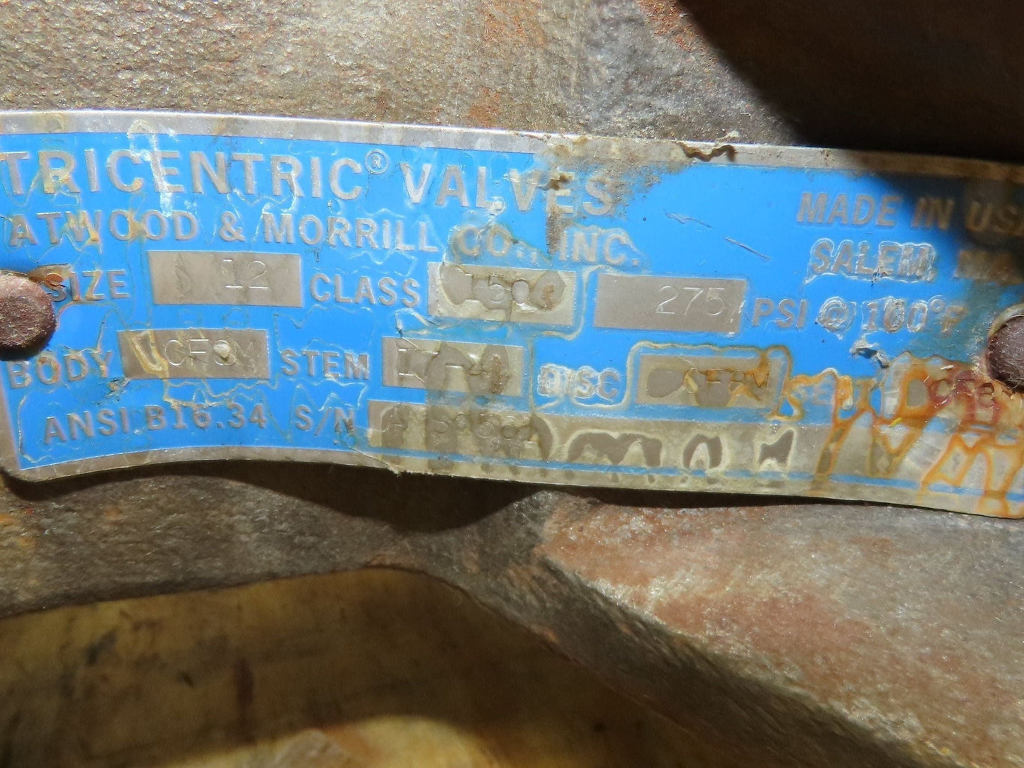 Tricentric B16.34 12" Butterfly Wafer Valve With Hytork 4580 Pneumatic Actuator