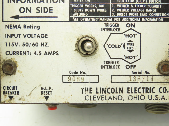 Lincoln Electric 9089 Wire Feeder Control Unit LN9-F Squirt Welder
