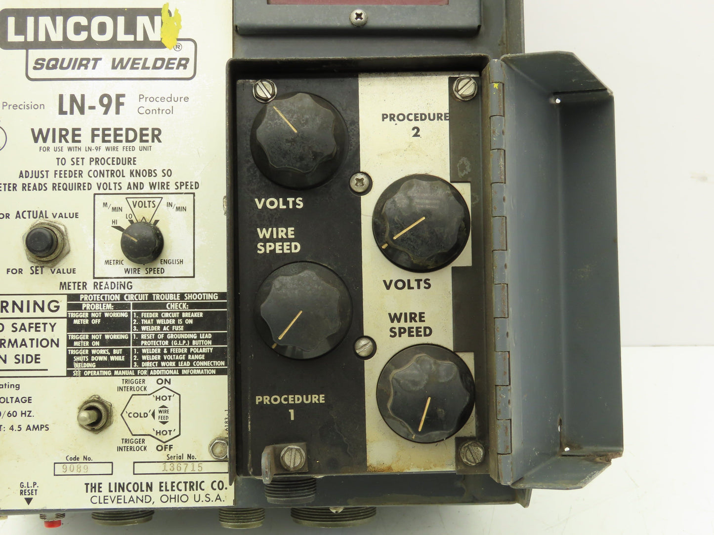 Lincoln Electric 9089 Wire Feeder Control Unit LN9-F Squirt Welder