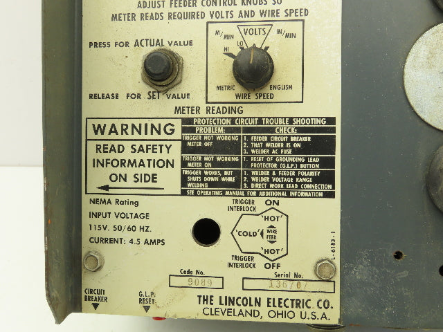 Lincoln Electric 9089 Wire Feeder Control Unit LN9-F Squirt Welder