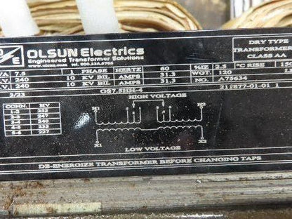 Olsun A75634 Buck/Boost Transformer 7.5kVA 31.3 Amp HV: 227-253v LV: 240v