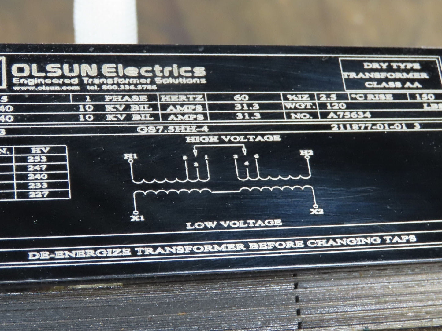 Olsun A75634 Buck/Boost Transformer 7.5kVA 31.3 Amp HV: 227-253v LV: 240v