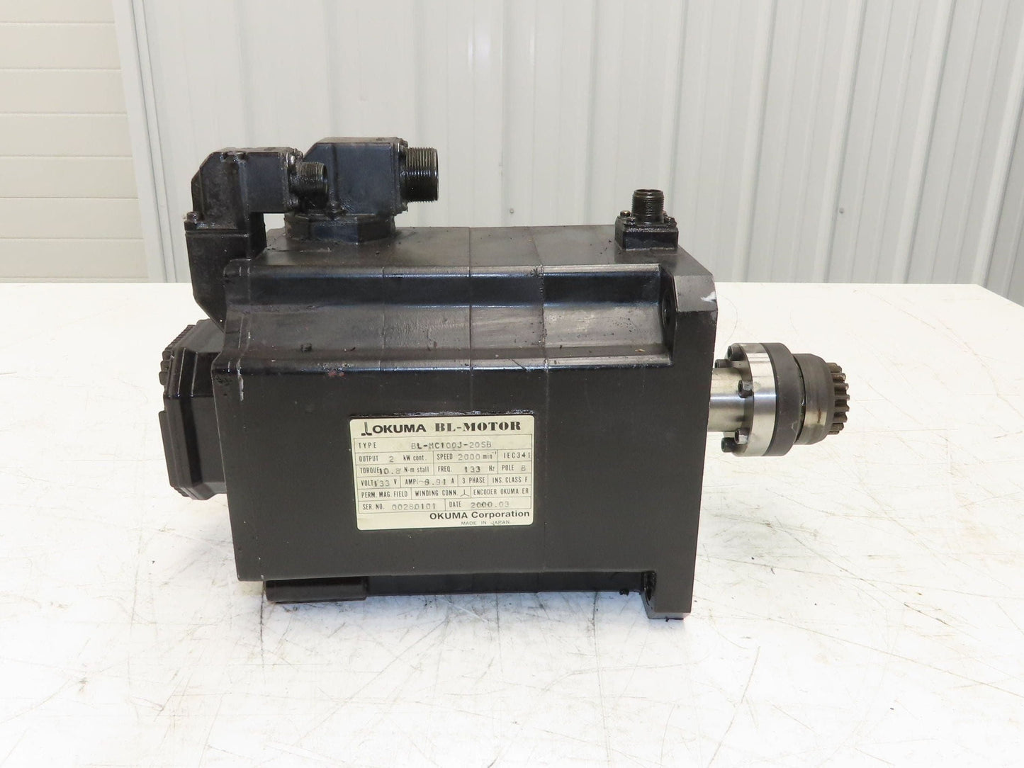 Okuma BL-MC100J-20SB AC Servo Motor 2kW 2000 RPM 133V 8.91A 3PH Encoder