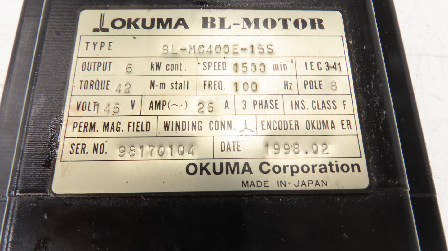 Okuma BL-MC400E-15S AC Servo Motor 6kW 1500 RPM 145V 3PH