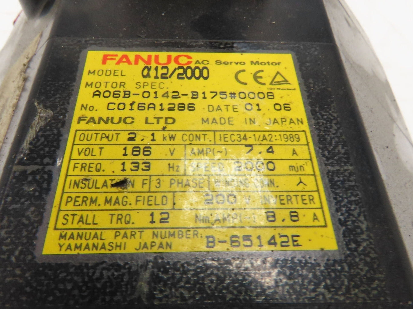 Fanuc A06B-0142-B175 Servo Motor 4kW 3000 RPM 230V 3PH Encoder A860-2005-T301