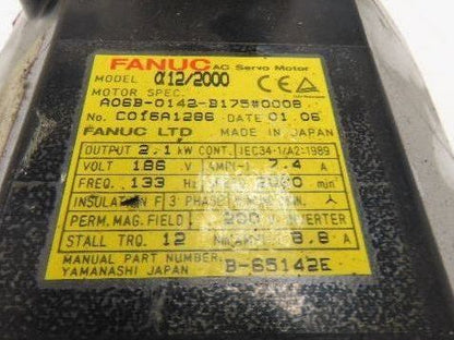 Fanuc A06B-0142-B175 Servo Motor 4kW 3000 RPM 230V 3PH Encoder A860-2005-T301