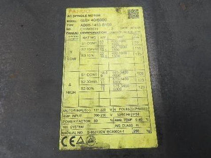 Fanuc A06B-1453-B100 AC Spindle Motor 29.5Hp 3450rpm 131-220v 3ph