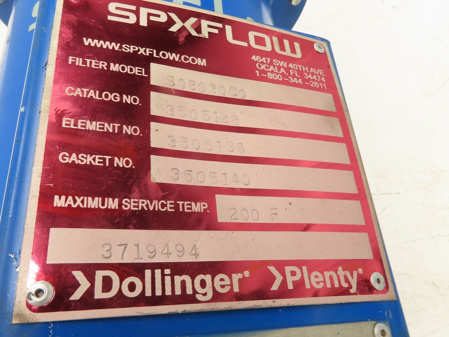 Dollinger SPX Flow S08030C0 Pipeline Filter Air Gas Vacuum 3" NPT Steel Housing