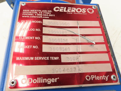 Dollinger Celeros S08030C0 Pipeline Filter Air Gas Vacuum 3" NPT Steel Housing