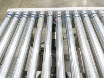 Roach 36"BF x 36"L Live Roller Conveyor 130VDC O-Ring Belt Drive on Casters