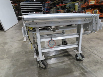 Roach 36"BF x 36"L Live Roller Conveyor 130VDC O-Ring Belt Drive on Casters
