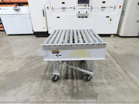 Roach 36"BF x 36"L Live Roller Conveyor 130VDC O-Ring Belt Drive on Casters