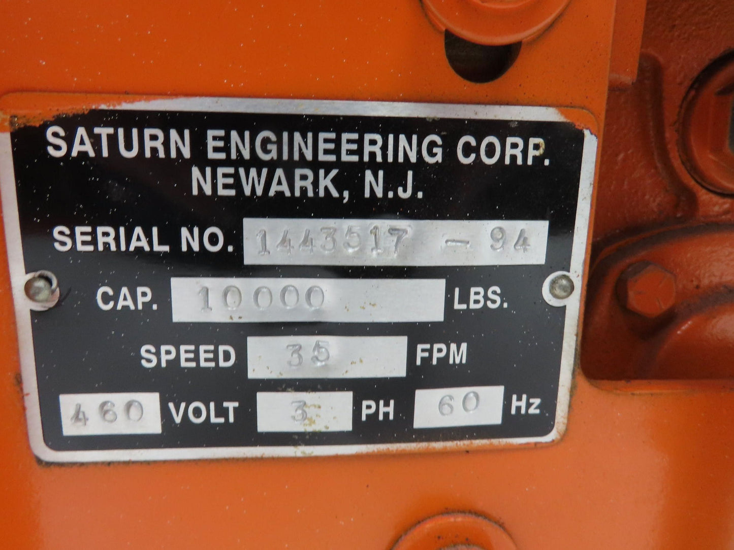 Saturn 5 Ton Bridge Crane Trolley Drive Tractor 460V 3PH 35 FPM 10000 Lb