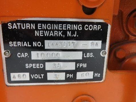 Saturn 5 Ton Bridge Crane Trolley Drive Tractor 460V 3PH 35 FPM 10000 Lb