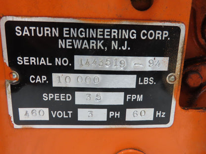 Saturn 5 Ton Bridge Crane Trolley Drive Tractor 35 FPM 10000Lb 460V 3PH Control