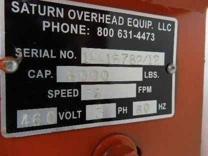 Saturn 4 Ton Bridge Crane Trolley Drive Tractor 460V 3PH 55 FPM 8000 Lb
