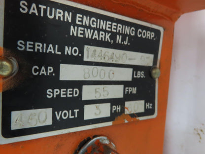 Saturn 4 Ton Bridge Crane Trolley Drive Tractor 460V 3PH 55FPM 8000Lb Soft Start