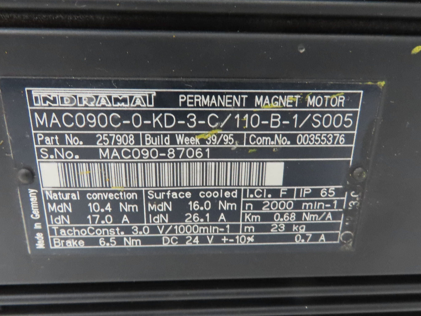 Indramat MAC090C-0-KD-3-C/110-B-1/S005 Permanent Magnet AC Servo Motor 2000 RPM