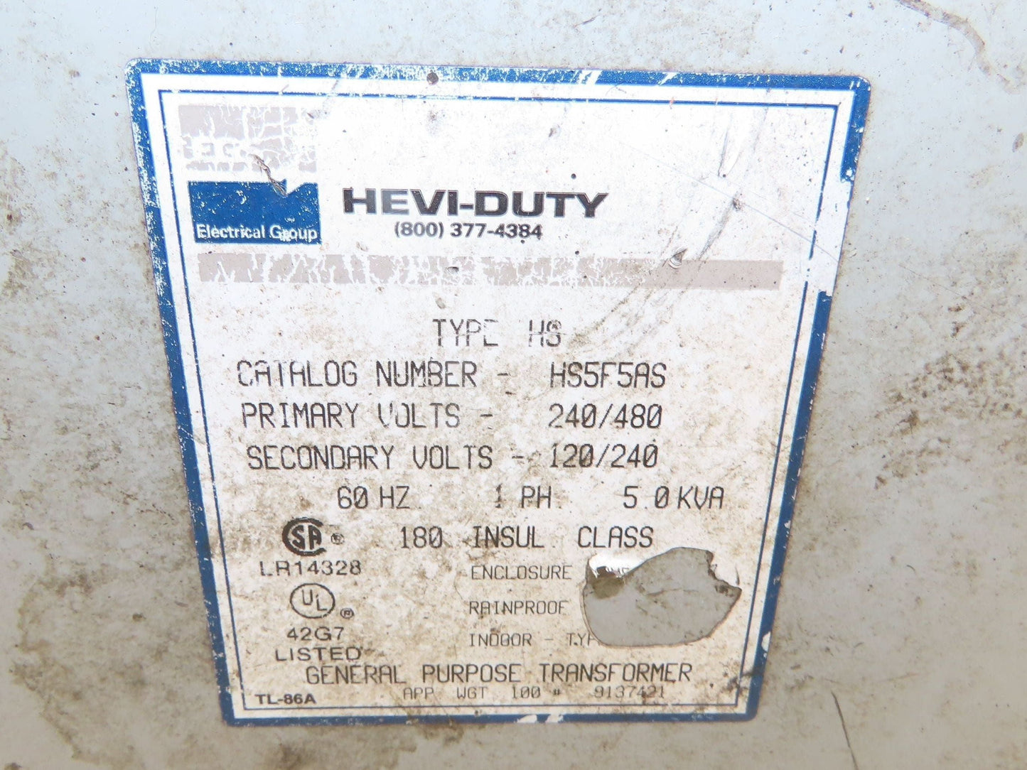 Sola Hevi-Duty HS5F5AS Wall Mount Transformer 5KVA 240x480V - 120/240V 1PH 3R