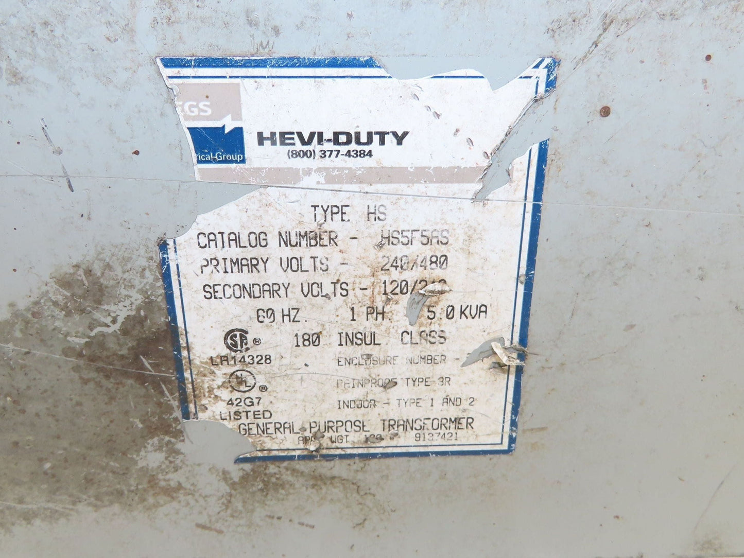 Sola Hevi-Duty HS5F5AS Wall Mount Transformer 5KVA 240x480V - 120/240V 1PH 3R