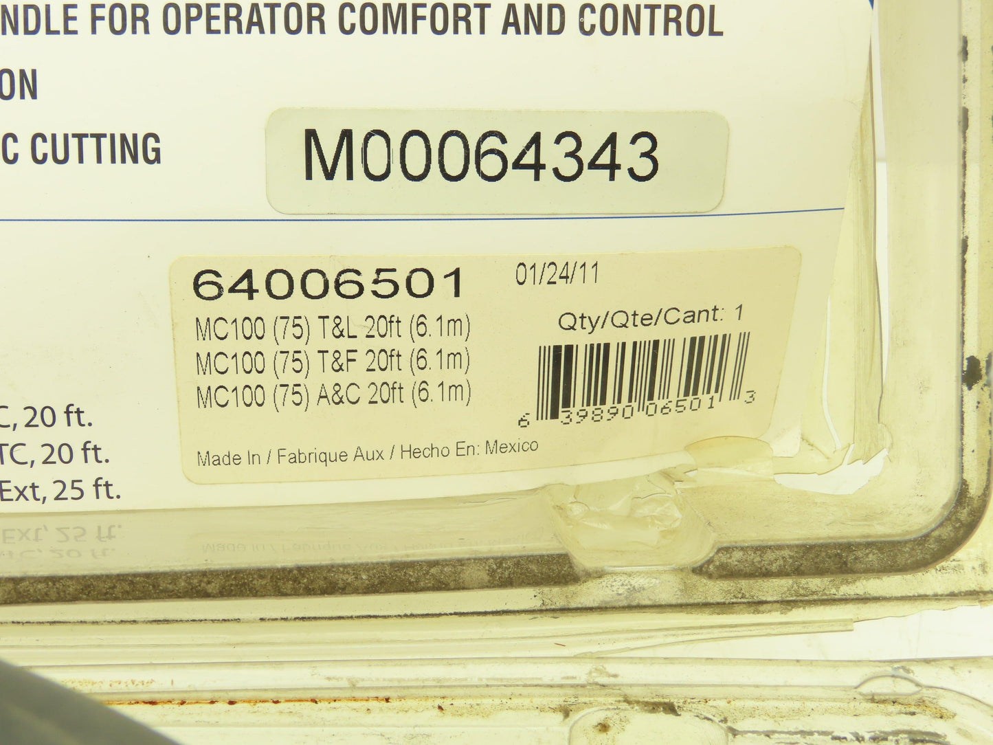 Radnor 64006501 Mastercut Plasma Cutting Torch MC100 ATC 20' Bonus Shield Cap