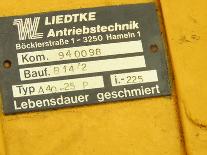 Liedtke DG 90-60/IP54 Parallel Gearmotor .18kW 460V 3PH 225:1 3400/15rpm A40-25P