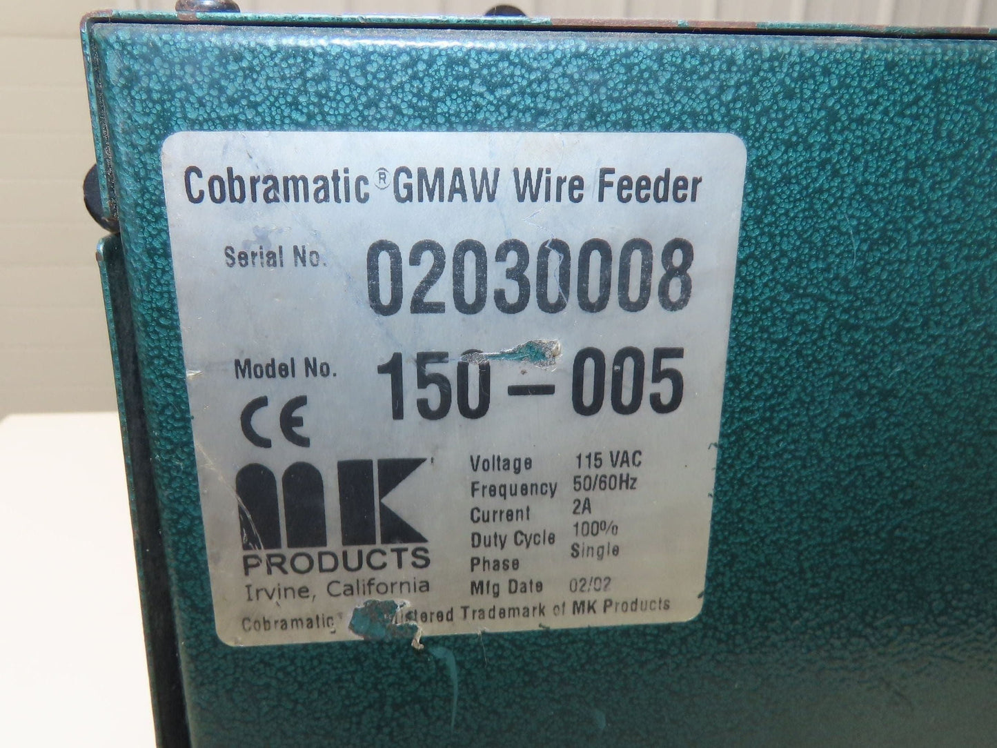Cobramatic 150-005 Push Pull Wire Feeder GMAW 115VAC Miller Plug Broken Switch