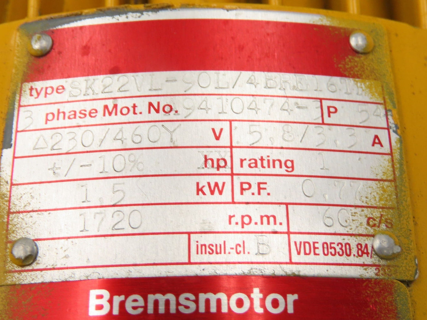 Nord SK22VL-90L/4BRE16TF Brake Gearmotor 1.5kW 230/460V 12:1 Ratio 138rpm Inline