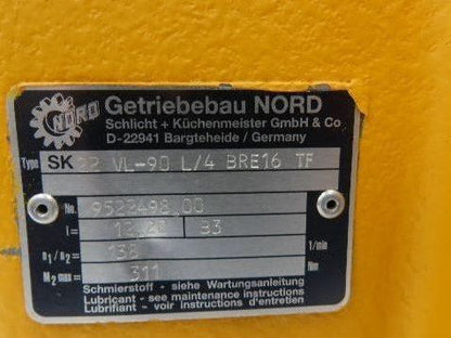Nord SK22VL-90L/4BRE16TF Brake Gearmotor 1.5kW 230/460V 12:1 Ratio 138rpm Inline