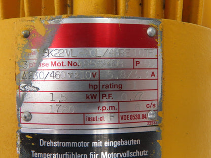 Nord SK22VL-90L/4BRE16TF Brake Gearmotor 1.5kW 230/460V 12:1 Ratio 138rpm Inline