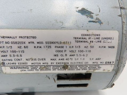 Emerson S55NXMLD-6711 Rotary Vane Pump AC Motor 1/3Hp 1725rpm 110/220v 1ph 60hz