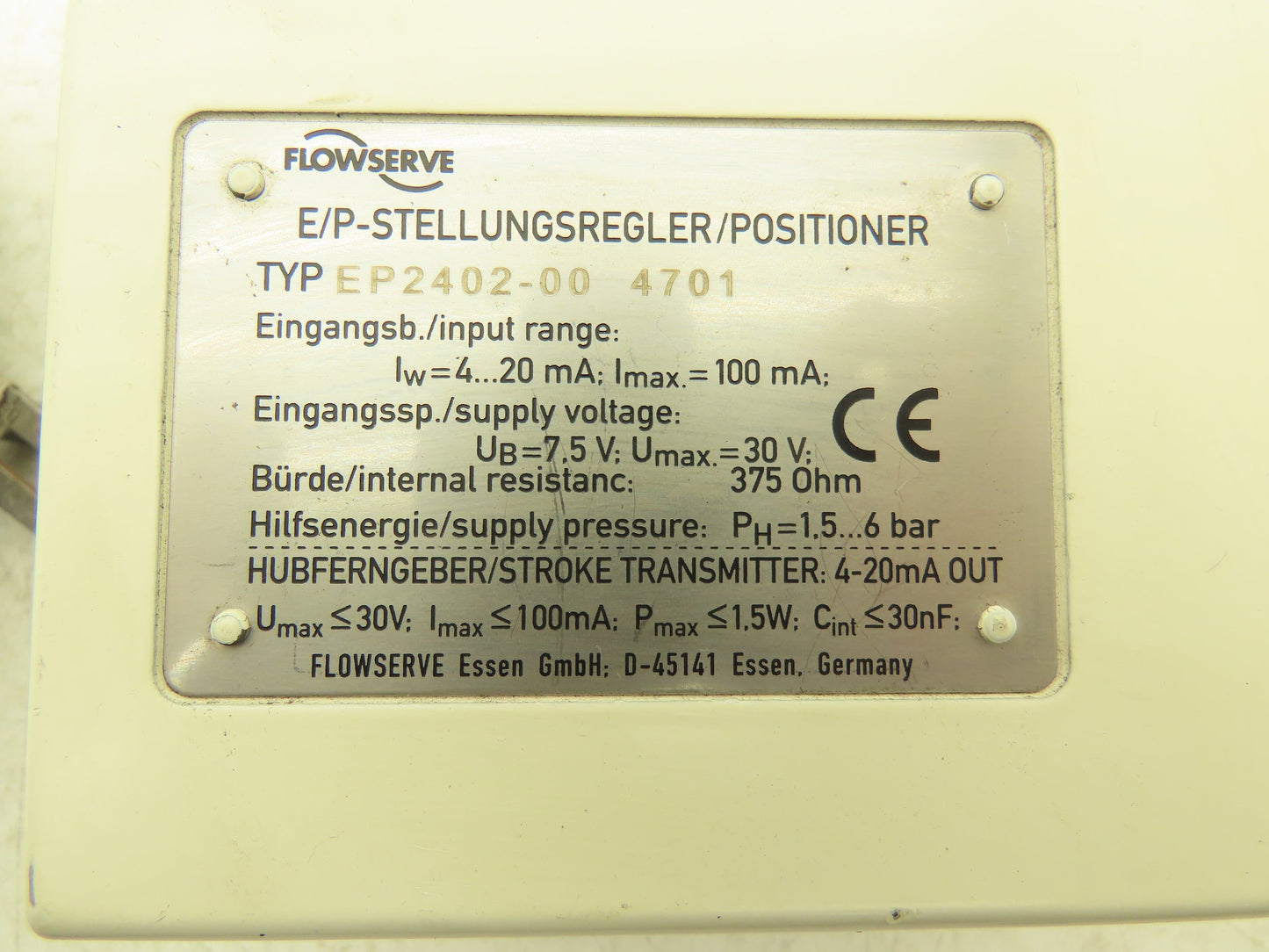 FlowServe EP2402-00 Positioner 1.5-6 bar 22-87 psi 375 Ohm 7.5-30vDC Lot of 2