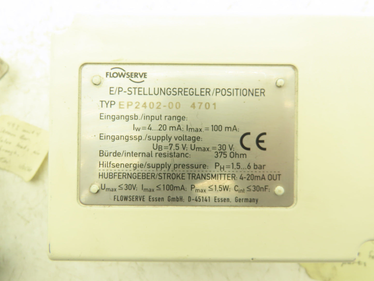 FlowServe EP2402-00 Positioner 1.5-6 bar 22-87 psi 375 Ohm 7.5-30vDC Lot of 2