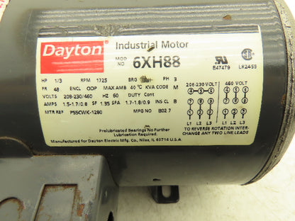 Dayton 6XH88 AC Motor 1/3Hp 1725rpm 208-230/460V 3ph 48 Frame ODP