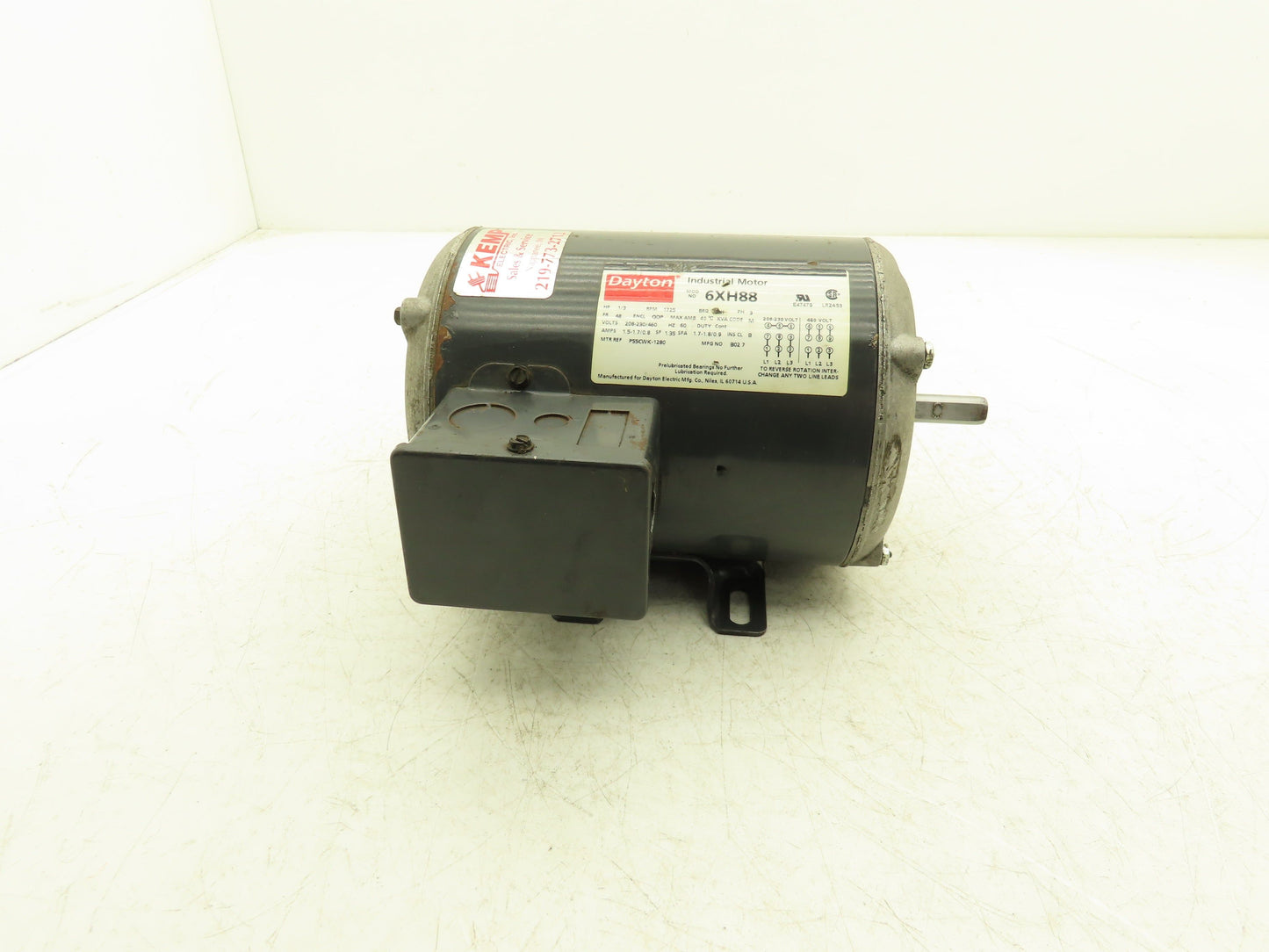 Dayton 6XH88 AC Motor 1/3Hp 1725rpm 208-230/460V 3ph 48 Frame ODP