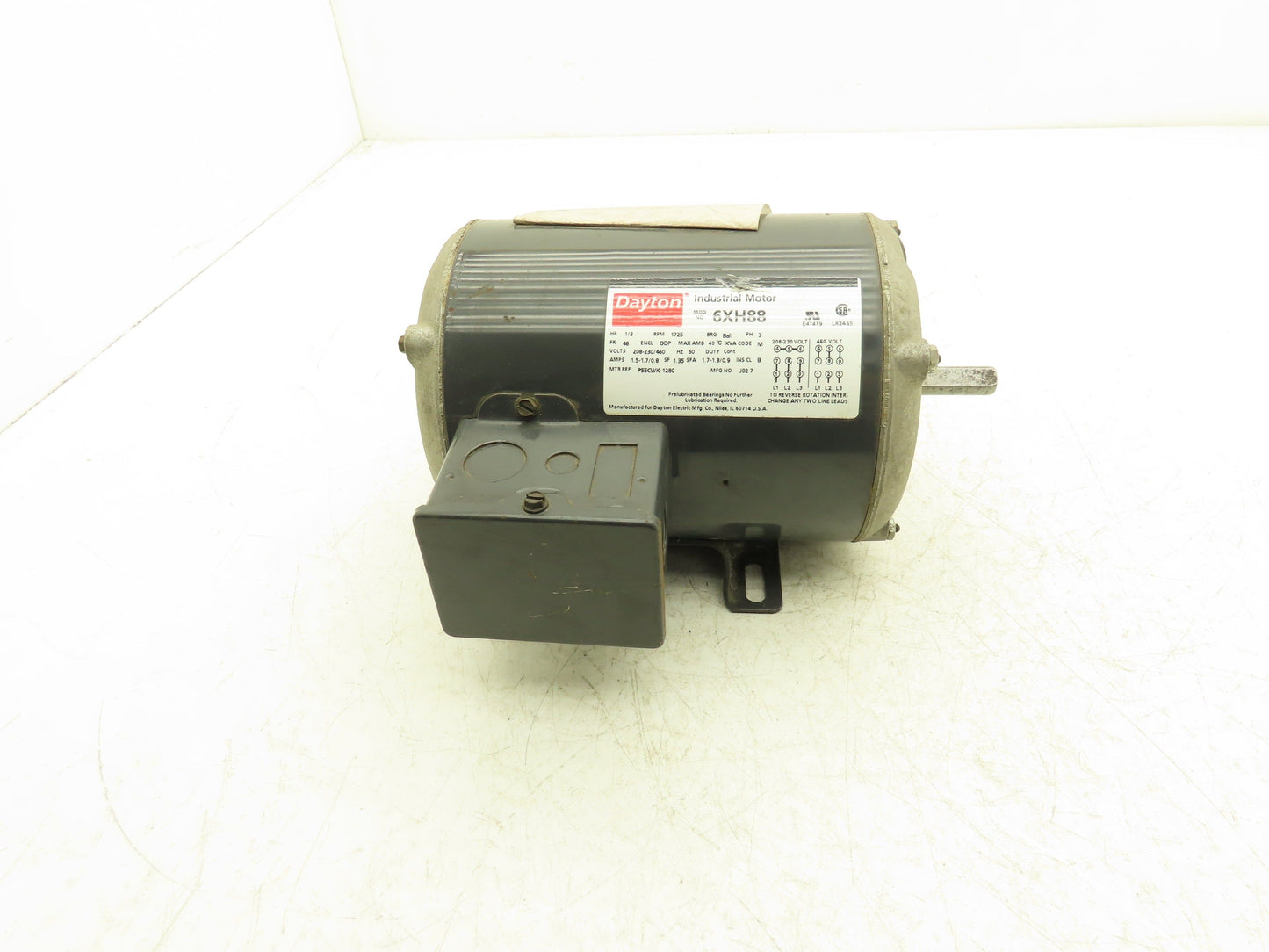 Dayton 6XH88 AC Motor 1/3Hp 1725rpm 208-230/460V 3ph 48 Frame ODP