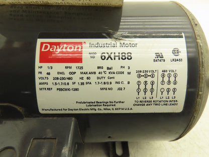 Dayton 6XH88 AC Motor 1/3Hp 1725rpm 208-230/460V 3ph 48 Frame ODP