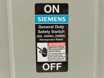 Siemens GNF322 Safety Switch Disconnect Non Fusible 60A 240VAC 250VDC HP Rated