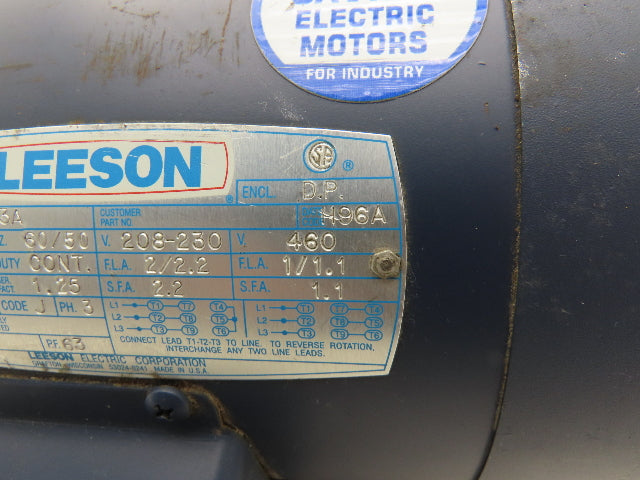 Leeson C6T17DC53A AC Brake Motor 1/2Hp 1725rpm 208-230/460v 3ph C56CFC D.P.
